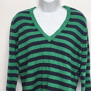 Bitten Shirt Sarah Jessica Parker Women's XL Green Navy Blue Striped Long Sleeve